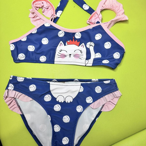 Power Flower girls' bikini 10-12 years blue pink cat design