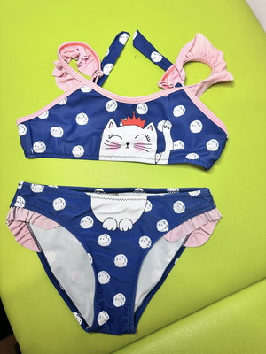Power Flower girls' bikini 10–12 years, blue and pink cat design