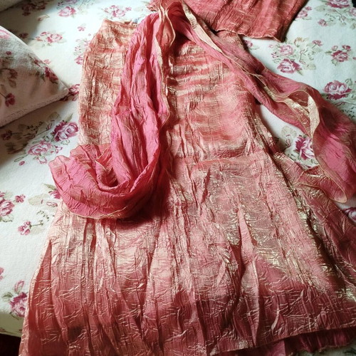 Vintage formal set used skirt mermaid top scarf apricot