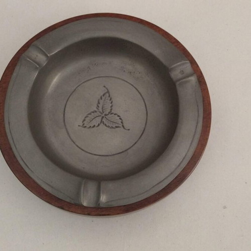 Handmade ashtray from pewter and wood new