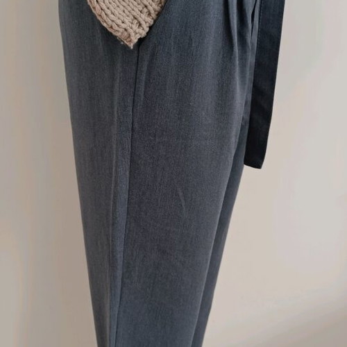 N&P Dark Gray Paperbag High-Waist Pants M like new with Tie-Waist Belt
