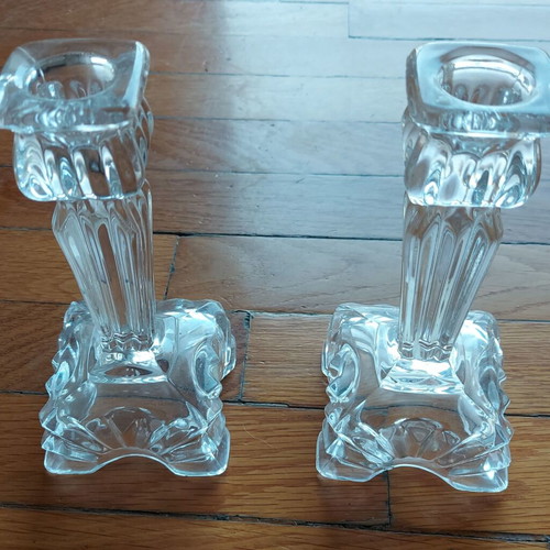 FOR SALE A SET OF 2 ITALIAN CANDLE HOLDERS FROM THE 1960s MADE OF PURE CRYSTAL