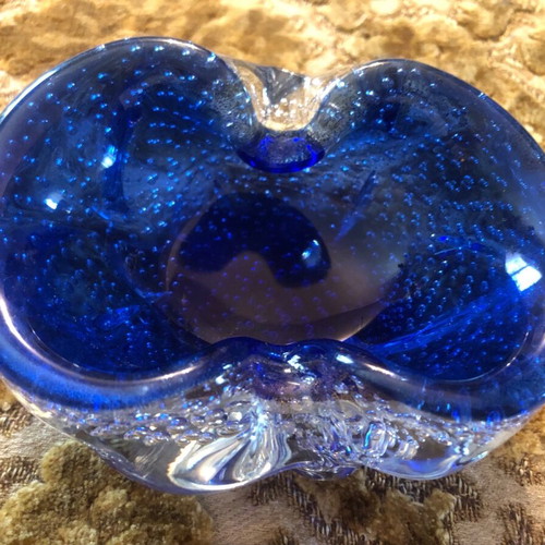 Authentic vintage Italian blue Murano ashtray 1960s like new
