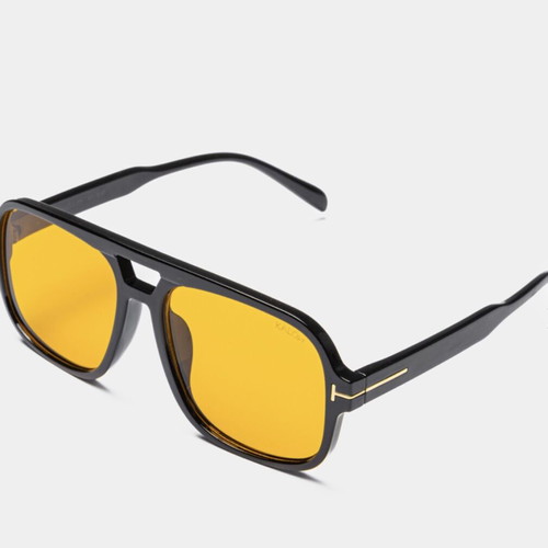 Sunglasses black frame with yellow rectangular lenses new