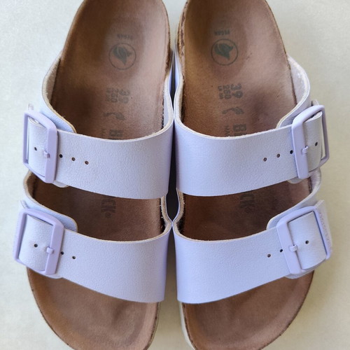 Birkenstock Arizona Vegan Birko-Flor Nubuck Sandals Lavender Fog Size 39 Like New