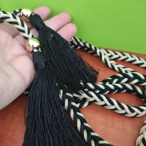 Belt with tassels and fringes, new, black and gold