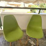 Kitchen chairs, green with wooden legs, set of 2