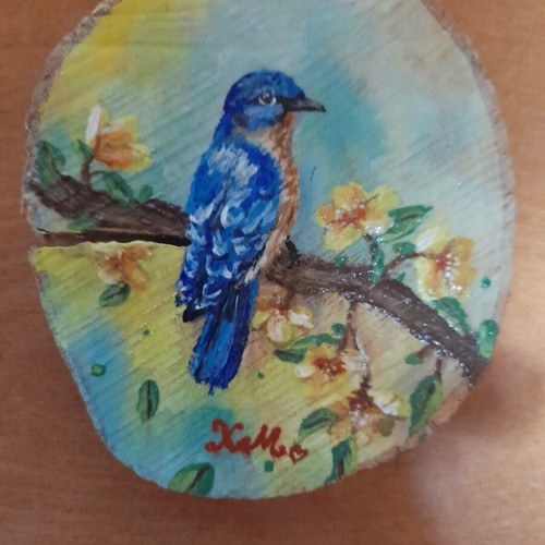 Acrylic painting on wood, 12 cm, varnished finish
