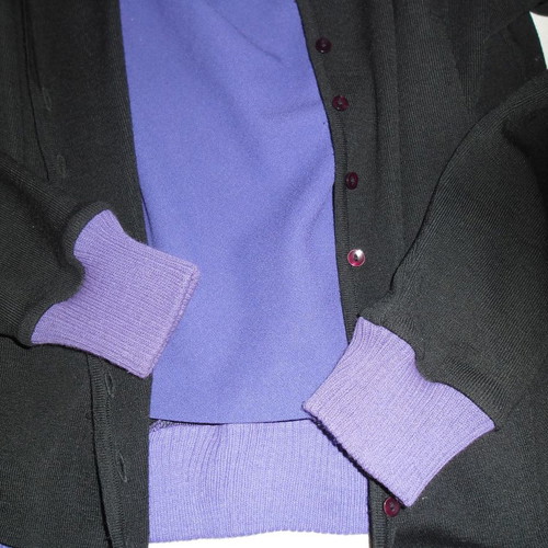 Leonards set used, wool cardigan and crepe blouse L/XL