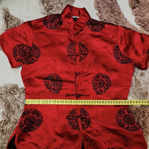 Chinese satin cheongsam blouse red like new, size S/M