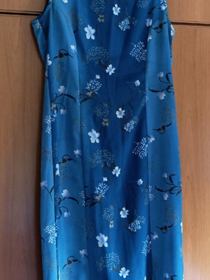 Floral dress made of trevira used, size 48, blue