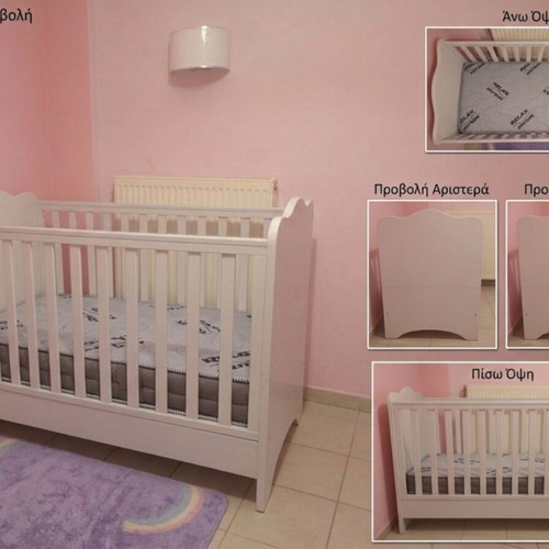 White baby cot with Relax Strom mattress