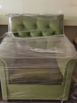 SET of two armchairs with arms and two small armchairs with velvet, green fabric