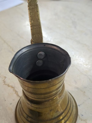 Coffee briki like new with carved handle and side crack