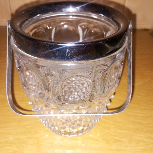 Vintage crystal ice bucket with silver-plated handle like new