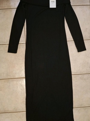 Sinsay black ribbed midi off-the-shoulder dress new