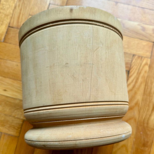 Traditional wooden mortar used, natural wood, 17 cm height