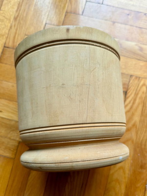 Traditional wooden mortar used, natural wood, 17 cm height