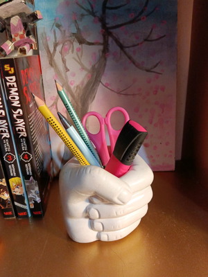 Handmade hand vase holder for makeup brushes and pens like new