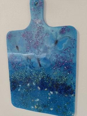Liquid glass cutting board new with epoxy resin and decorative inlays