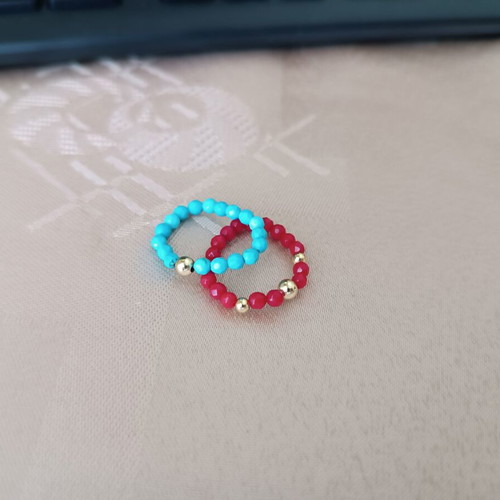 Pair of summer rings with red and turquoise stones like new