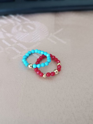 Pair of summer rings with red and turquoise stones like new