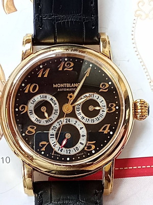 Montblanc Meisterstuck Dual Time Calendar watch like new, black and gold
