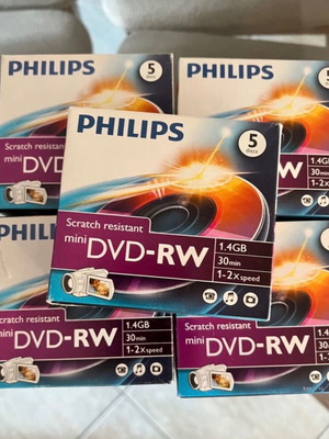 Mini DVD-RW 1.4GB Philips and Verbatim, pack of 5, new