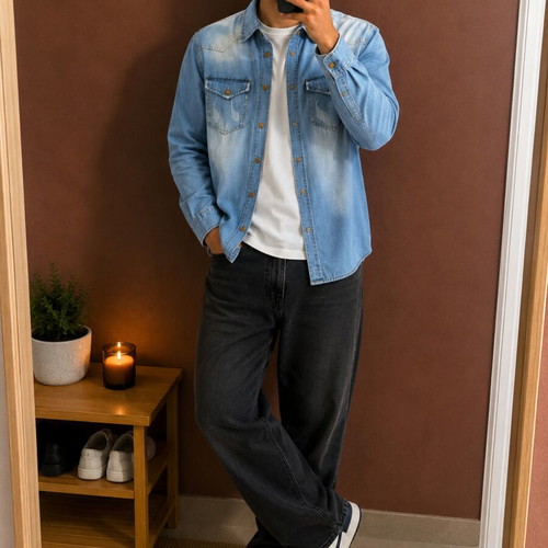 Denim shirt size L like new, classic blue