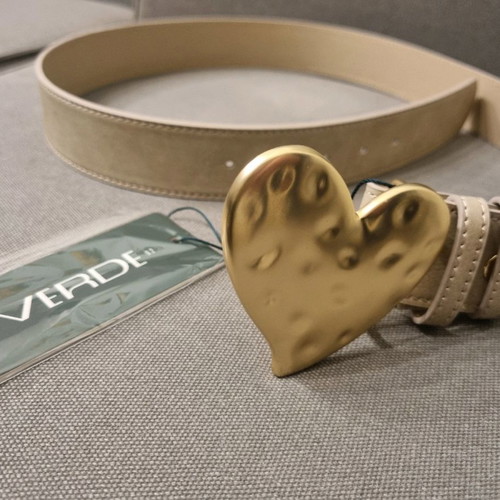 Verde belt new with gold heart buckle, ivory, size 110cm