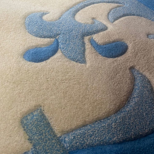 Embossed rug used, blue and beige, 1.97x1.40 m