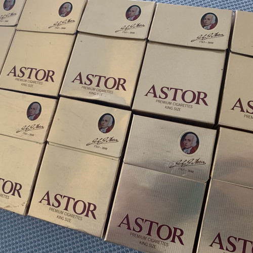 Astor empty cigarette packs used, pack of 10 from 1982