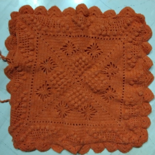 Handmade knitted blanket orange 2.30x2.20 with pillow 45x45, new