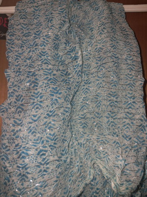 Scarf with silver thread square used, white and blue