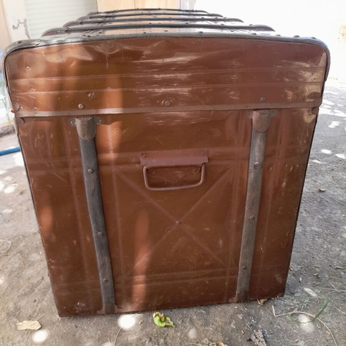 Large antique chest used with iron and wood design