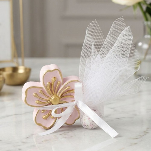 Handmade Gypsum Flower Bomboniere with Three Hatzigiannakis Sugared Almonds