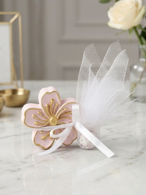 Handmade Gypsum Flower Bomboniere with Three Hatzigiannakis Sugared Almonds