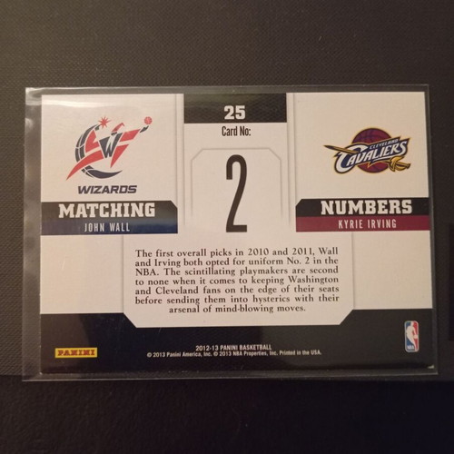 Panini Matching Numbers 2012-13 #25 Kyrie Irving John Wall card new