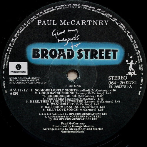Paul McCartney Give My Regards To Broad Street record used, rock