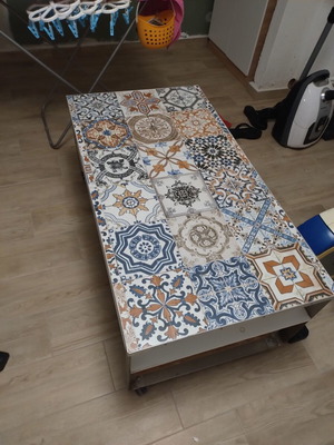 IKEA coffee table used with tile top and metal frame
