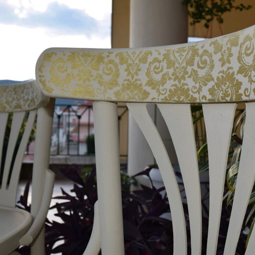 Chairs set of three renewed with chalk paint and stencil like new