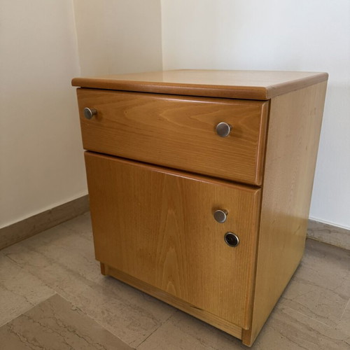 Wooden nightstand used with drawer and lockable cabinet