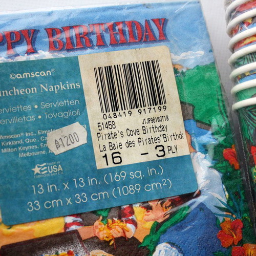 Vintage 90's Pirate Birthday Party 20 Napkins 8 Cups Amscan USA New