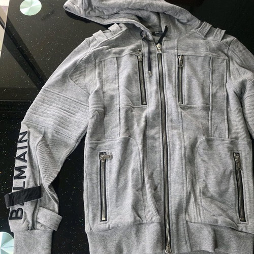 Balmain gray zip-up hoodie like new, size S