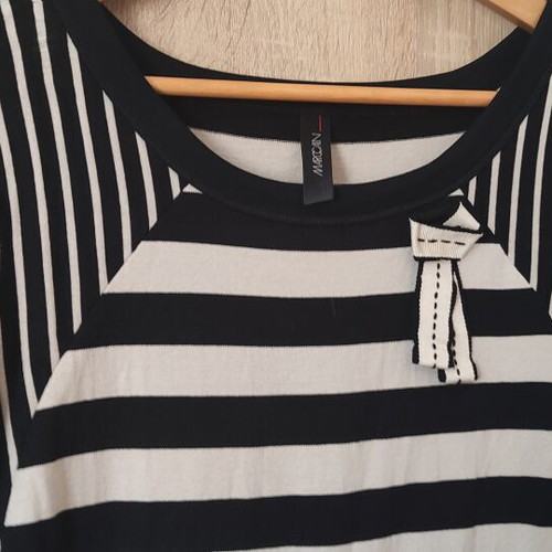 Marc Cain striped midi mini dress used, black and beige, size M