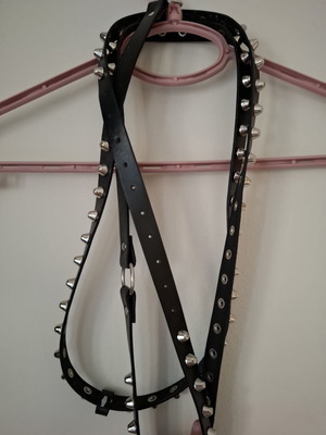 Black leather belt with metal studs adjustable size