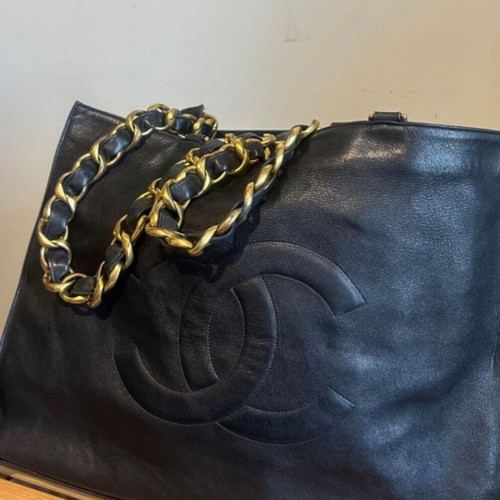 Chanel CC Logo Big Shoulder Bag used, black leather