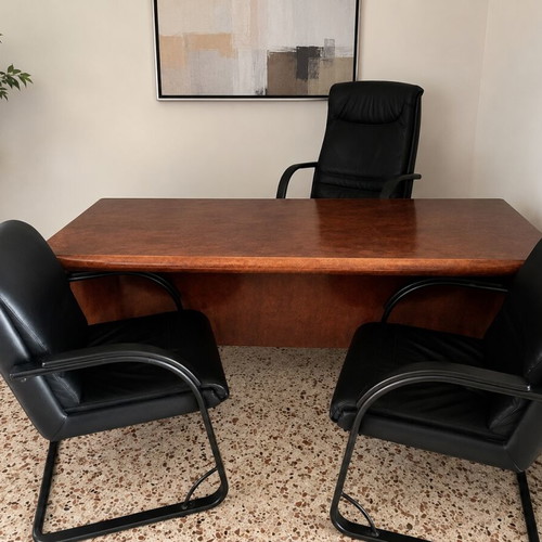 Sato office set used with desk, double cabinet, 2 visitor chairs and side table