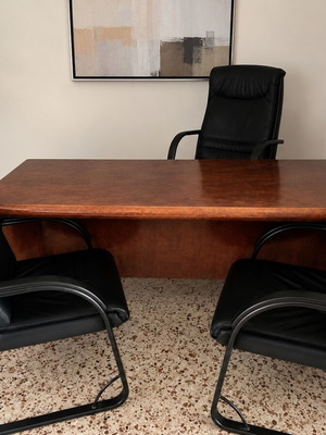 Sato office set used with desk, double cabinet, 2 visitor chairs and side table