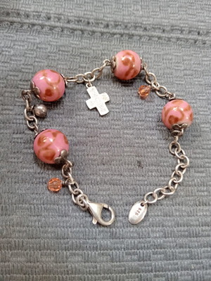 Esprit vintage 925 silver bracelet with glass beads and cross charm